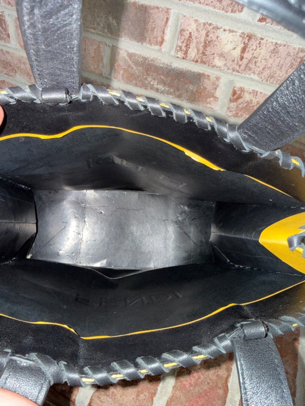UpCycled Fendi Yellow shopping bag with leather Black Trim - Picture 6 of 9